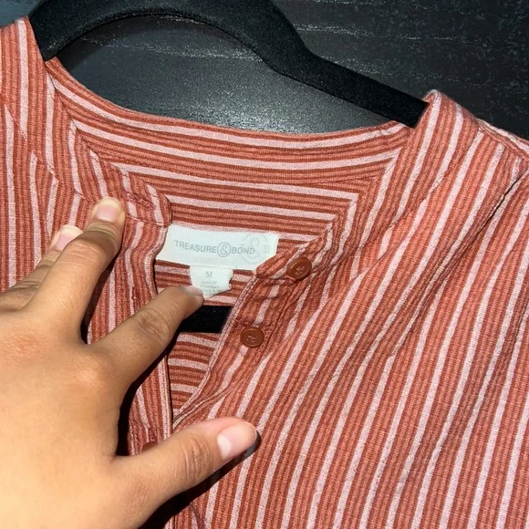 Treasure & Bond Red Stripe Shirred Balloon Sleeve Blouse - Picture 3 of 4